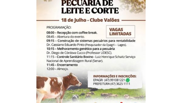 Inscrições abertas para seminário de pecuária de corte e leite no Planalto Norte de SC